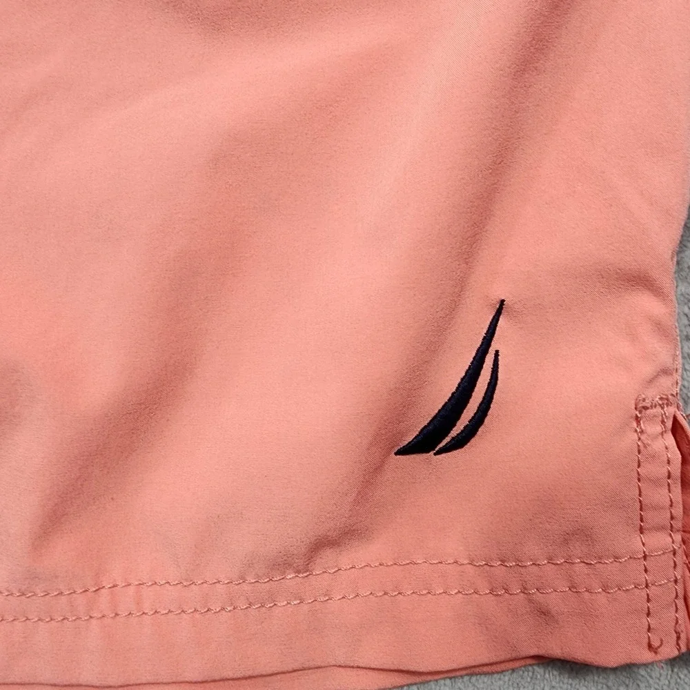 Nautica Swim Shorts Mens L Orange Peach Lined Drawstring Pockets Quick Dry Beach